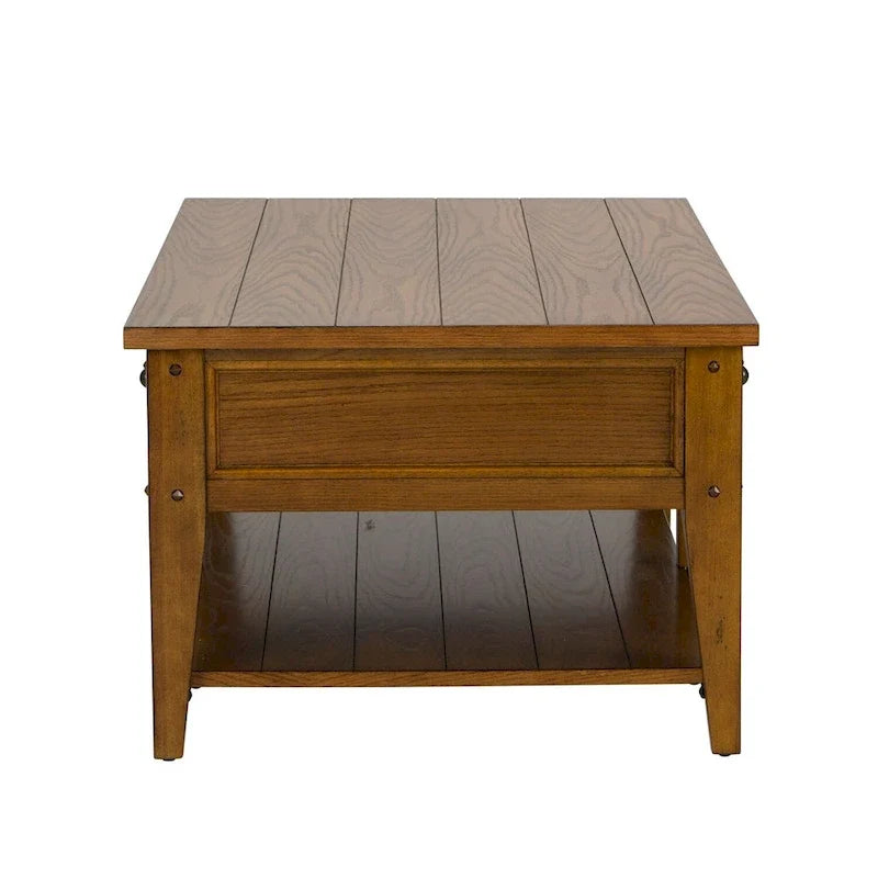Rustikaler Couchtisch aus Holz mit 2 Schubladen und offenem Ablagefach, Wohnzimmertisch im Landhausstil
