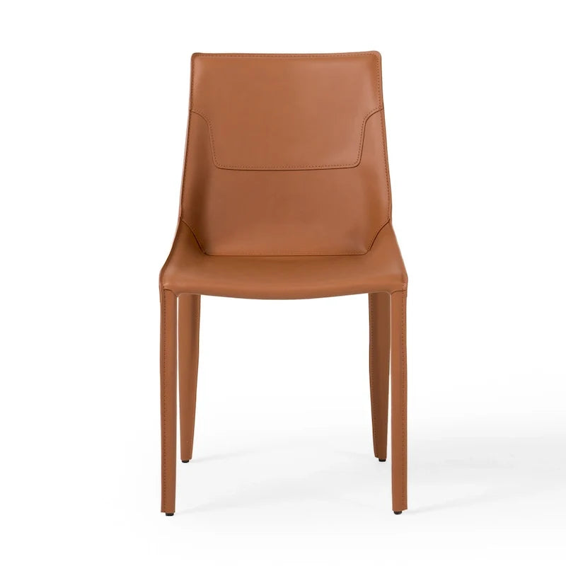 Modern Cognac Saddle Leather Dining Chair (Set of 2)