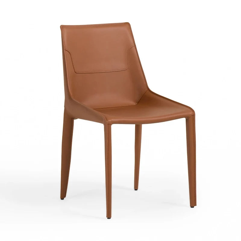 Modern Cognac Saddle Leather Dining Chair (Set of 2)