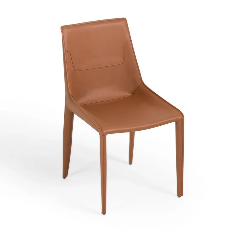 Modern Cognac Saddle Leather Dining Chair (Set of 2)