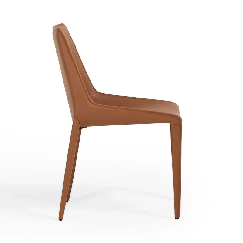 Modern Cognac Saddle Leather Dining Chair (Set of 2)