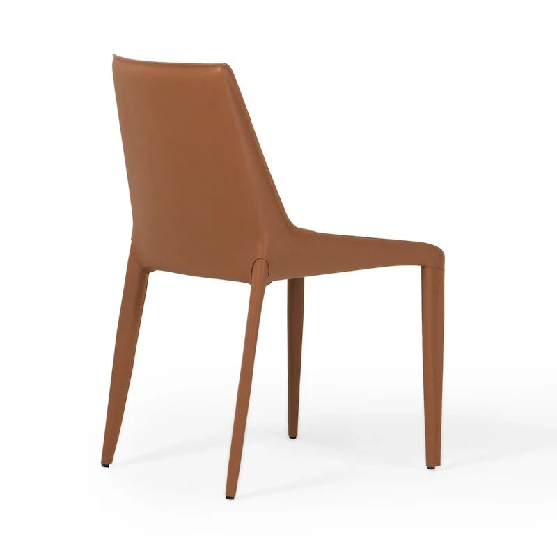 Modern Cognac Saddle Leather Dining Chair (Set of 2)
