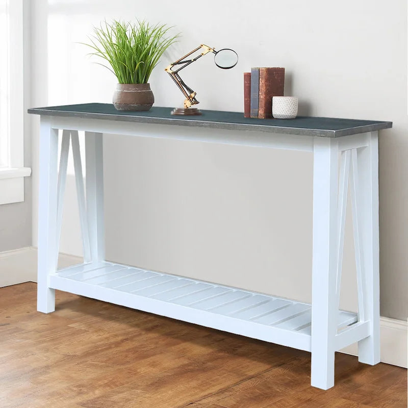 Farmhouse Blue White A-Frame Console Table