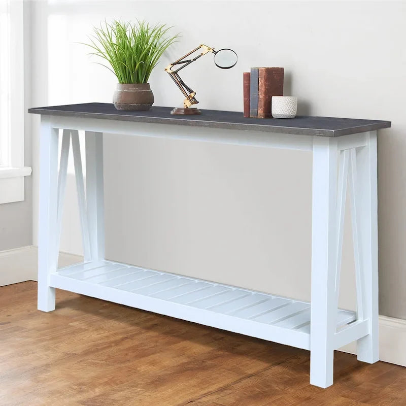Konsolentisch im Landhausstil mit blau-weißem A-Gestell