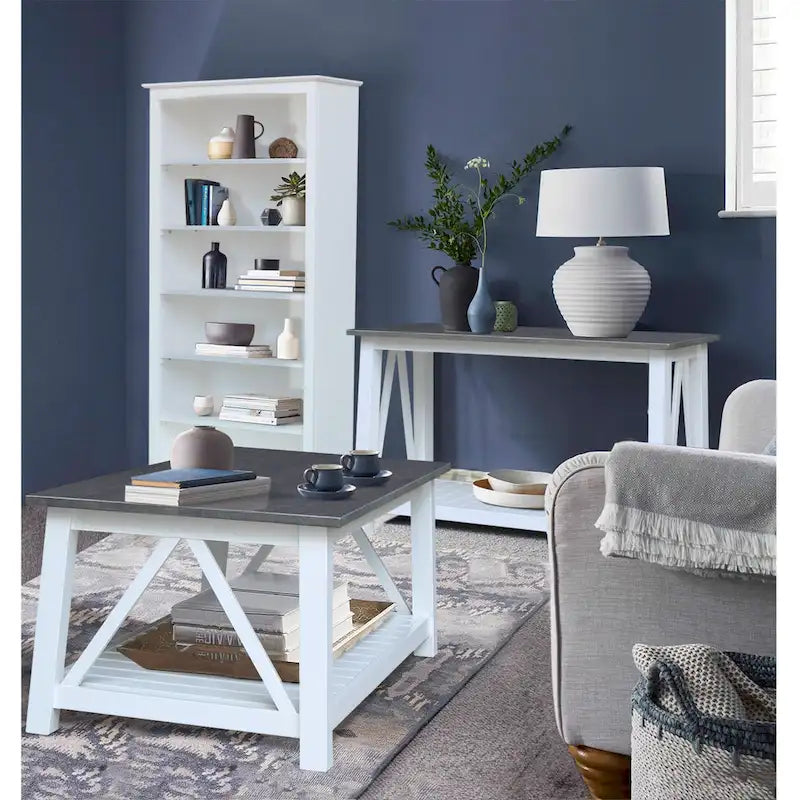 Konsolentisch im Landhausstil mit blau-weißem A-Gestell