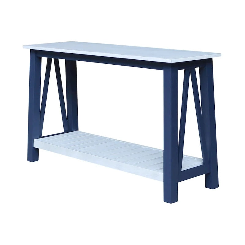 Konsolentisch im Landhausstil mit blau-weißem A-Gestell
