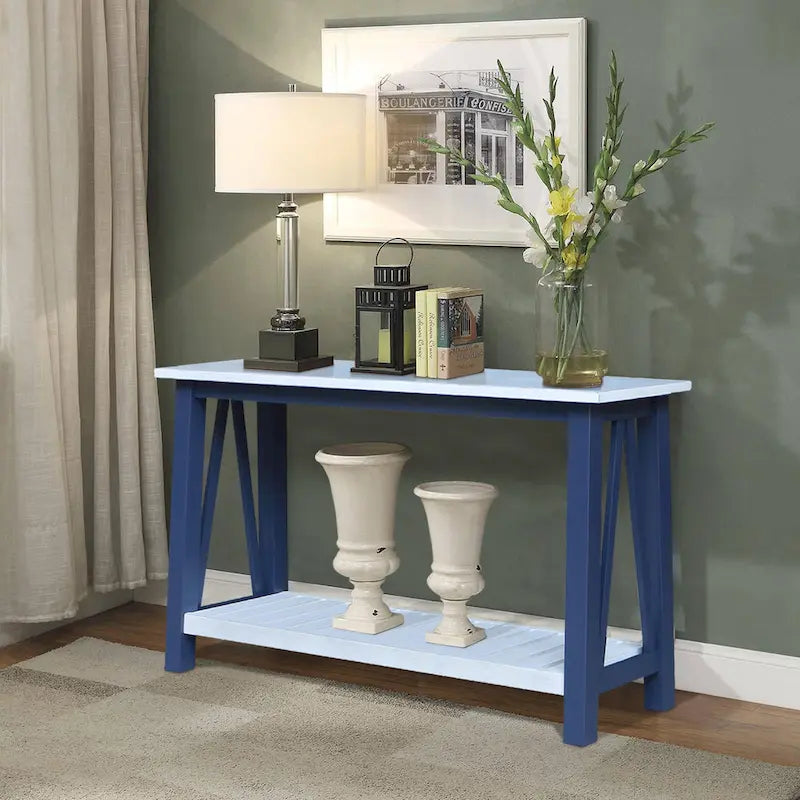 Konsolentisch im Landhausstil mit blau-weißem A-Gestell
