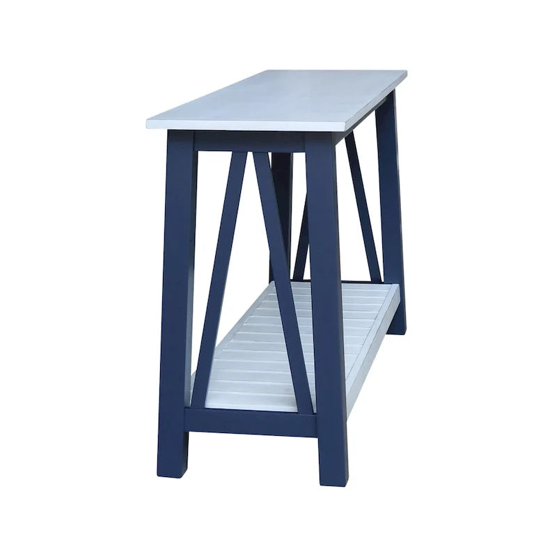 Konsolentisch im Landhausstil mit blau-weißem A-Gestell