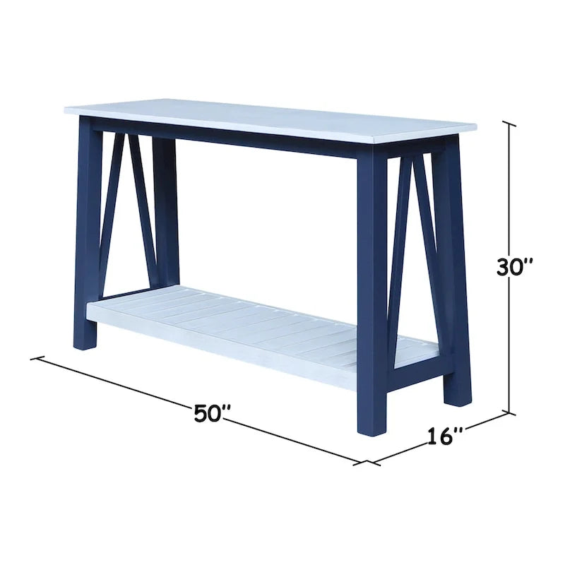 Konsolentisch im Landhausstil mit blau-weißem A-Gestell