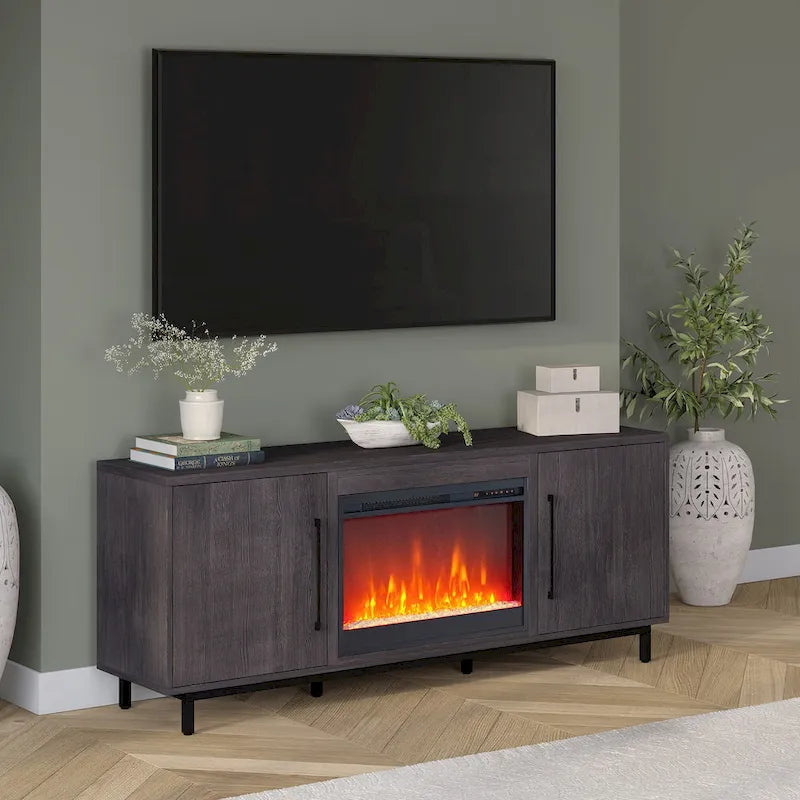 Rectangular TV Stand with Crystal Fireplace for TV's up to 75