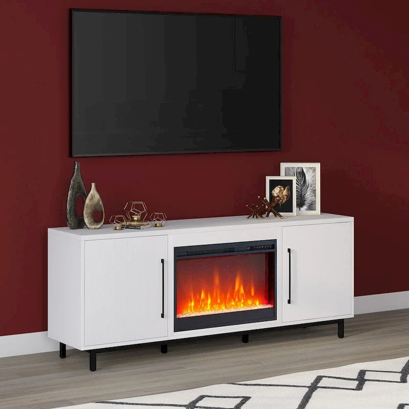 Rectangular TV Stand with Crystal Fireplace for TV's up to 75