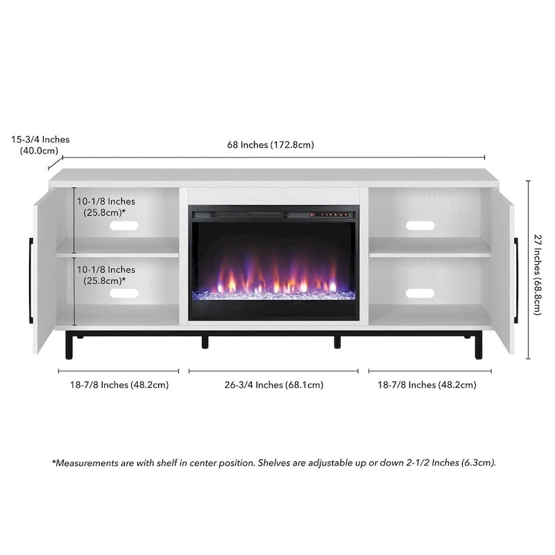 Rectangular TV Stand with Crystal Fireplace for TV's up to 75