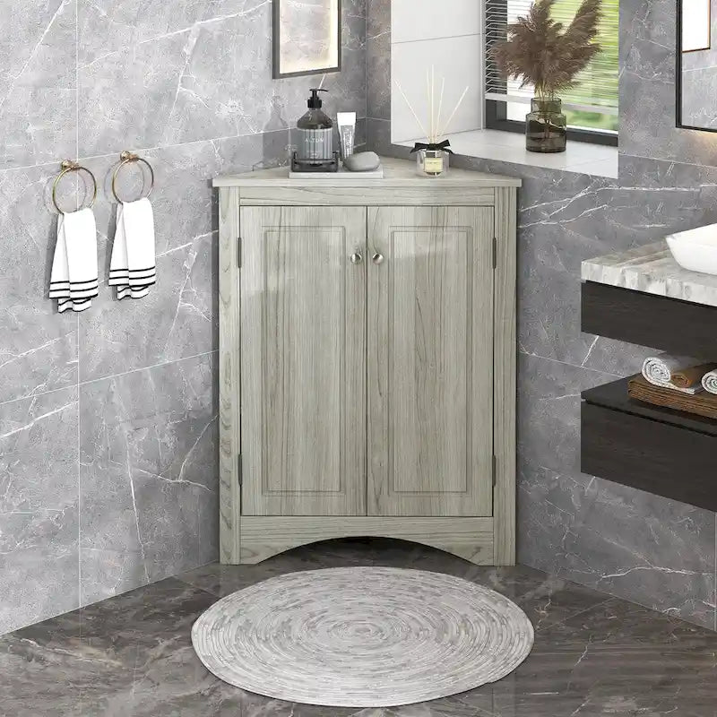 Meuble de rangement triangulaire pour salle de bains avec étagères réglables
