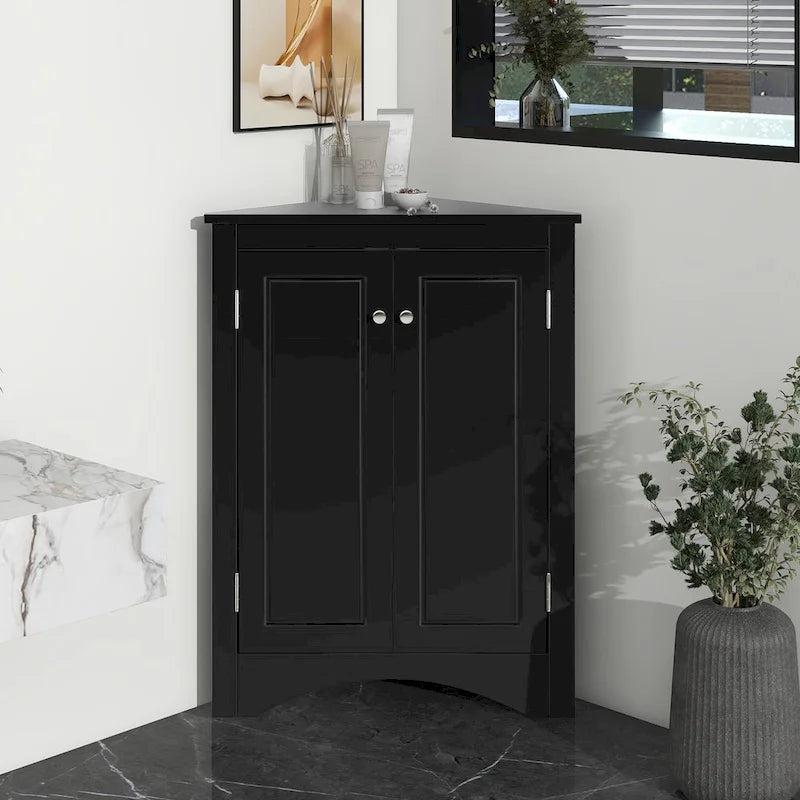 Meuble de rangement triangulaire pour salle de bains avec étagères réglables