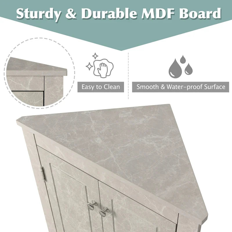 Meuble de rangement triangulaire pour salle de bains avec étagères réglables
