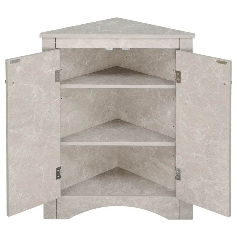 Meuble de rangement triangulaire pour salle de bains avec étagères réglables
