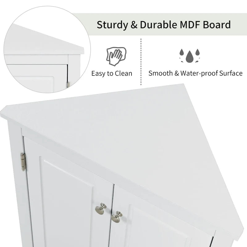 Meuble de rangement triangulaire pour salle de bains avec étagères réglables