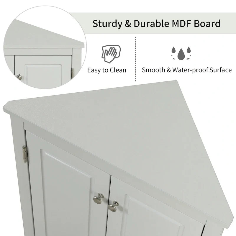 Meuble de rangement triangulaire pour salle de bains avec étagères réglables