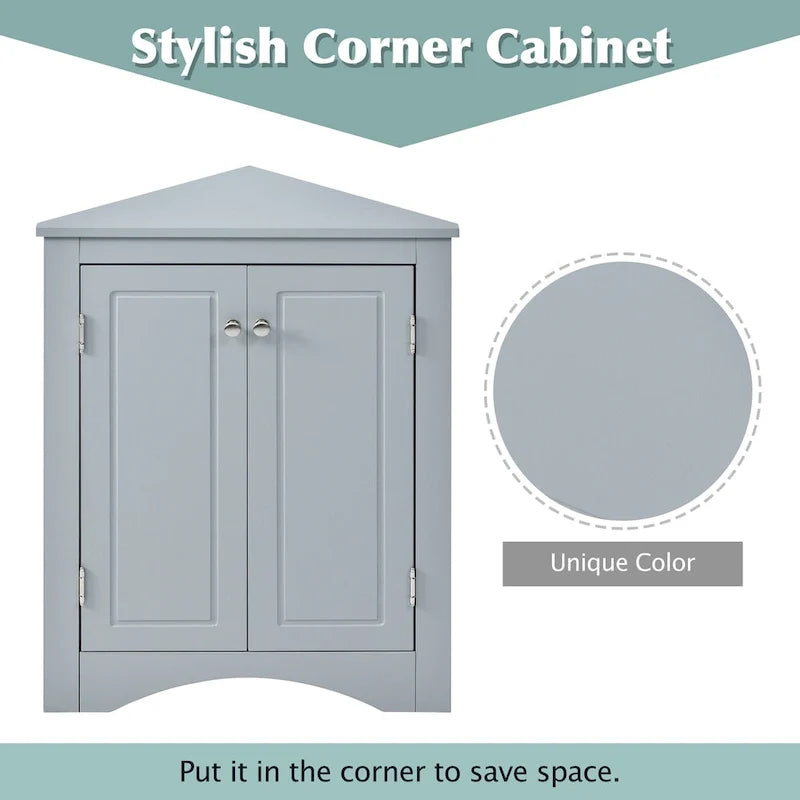 Meuble de rangement triangulaire pour salle de bains avec étagères réglables
