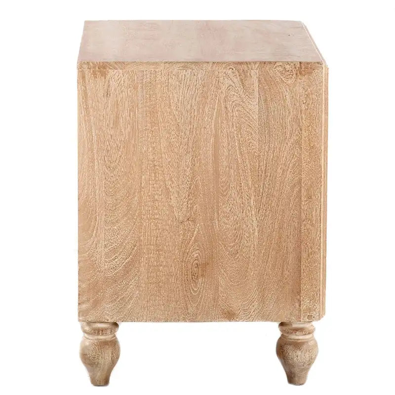 Boho-Nachttisch aus geschnitztem Holz mit 2 Schubladen, handgeschnitzter Nachtschrank im Used-Look