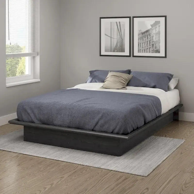 Estructura de cama de plataforma moderna y de perfil bajo, base flotante gris sin necesidad de somier para el dormitorio