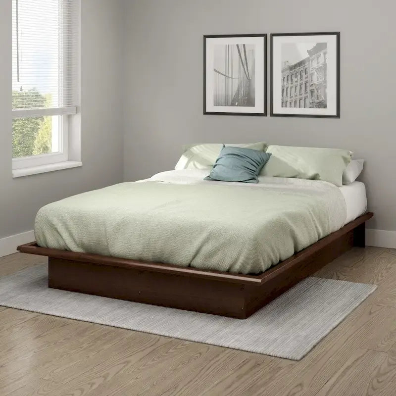 Estructura de cama de plataforma moderna y de perfil bajo, base flotante gris sin necesidad de somier para el dormitorio