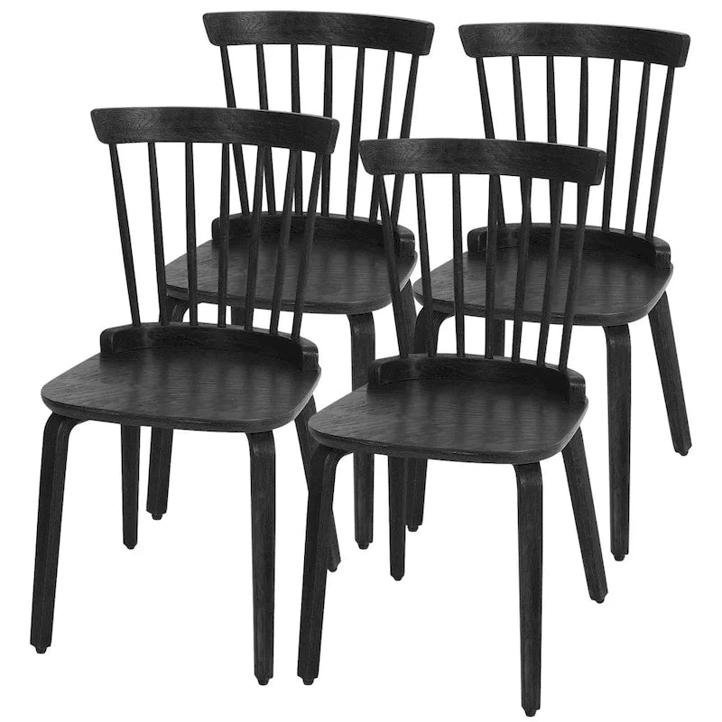 Esszimmerstühle im Landhausstil mit Sprossenlehne und gebogenen Holzbeinen, schwarz