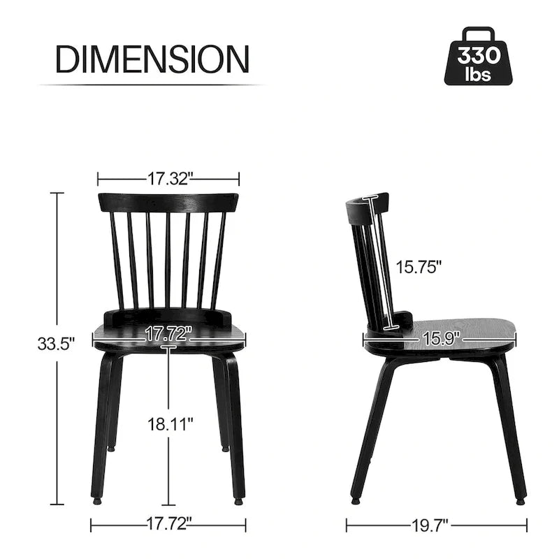 Esszimmerstühle im Landhausstil mit Sprossenlehne und gebogenen Holzbeinen, schwarz
