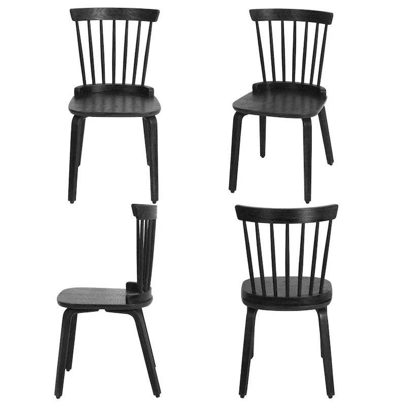 Esszimmerstühle im Landhausstil mit Sprossenlehne und gebogenen Holzbeinen, schwarz