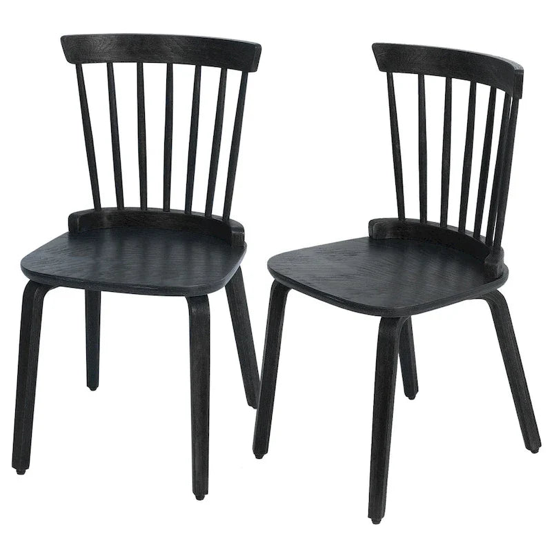 Esszimmerstühle im Landhausstil mit Sprossenlehne und gebogenen Holzbeinen, schwarz