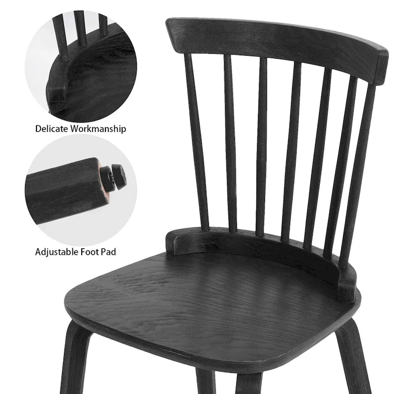 Esszimmerstühle im Landhausstil mit Sprossenlehne und gebogenen Holzbeinen, schwarz