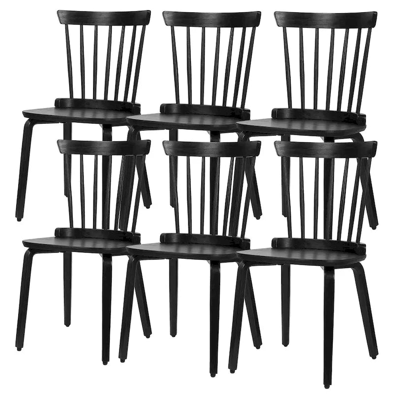 Esszimmerstühle im Landhausstil mit Sprossenlehne und gebogenen Holzbeinen, schwarz