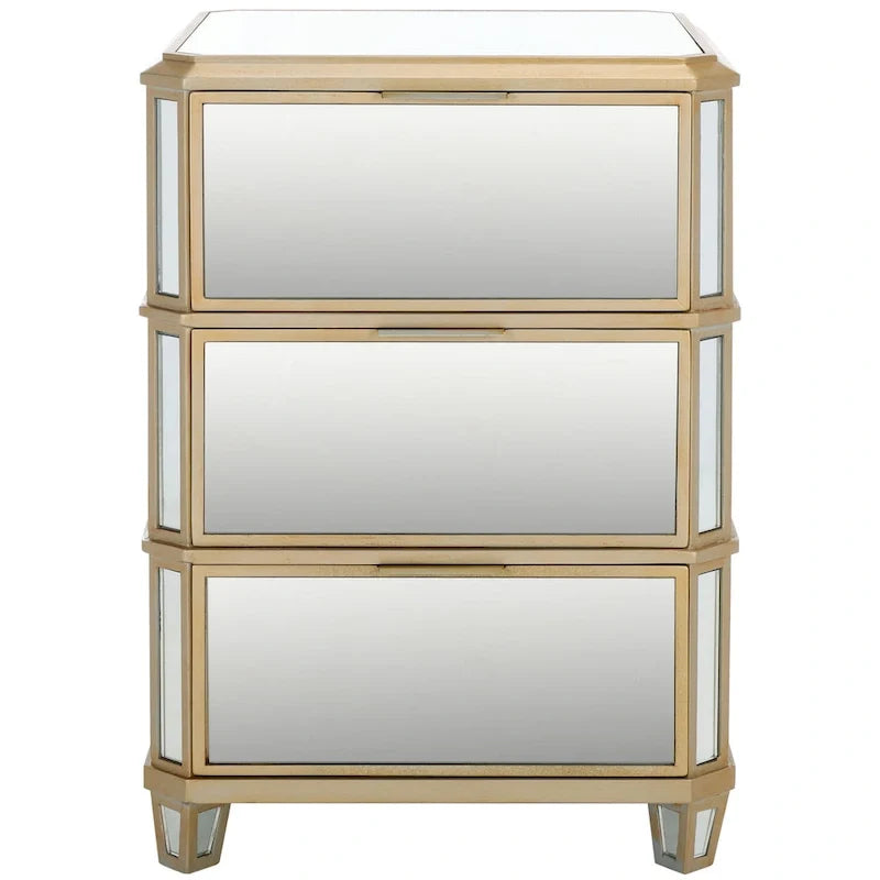 Table de chevet glamour à 3 tiroirs et finition miroir