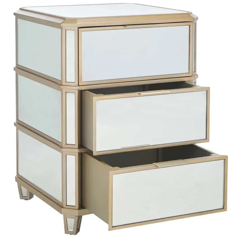 Table de chevet glamour à 3 tiroirs et finition miroir