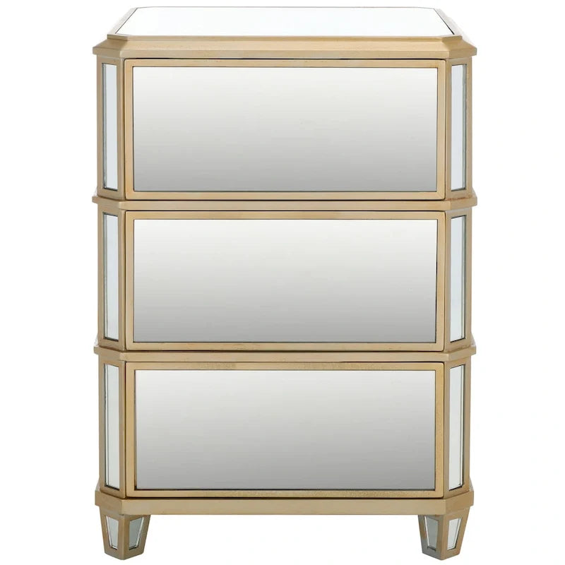 Table de chevet glamour à 3 tiroirs et finition miroir