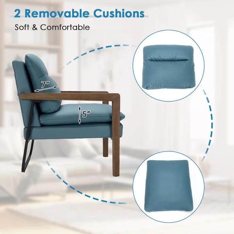 Sillón decorativo moderno con patas de madera de caucho