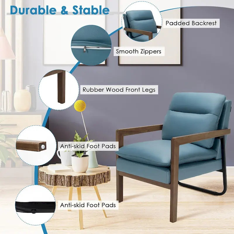 Sillón decorativo moderno con patas de madera de caucho