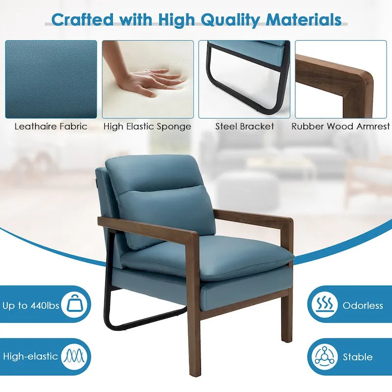 Sillón decorativo moderno con patas de madera de caucho