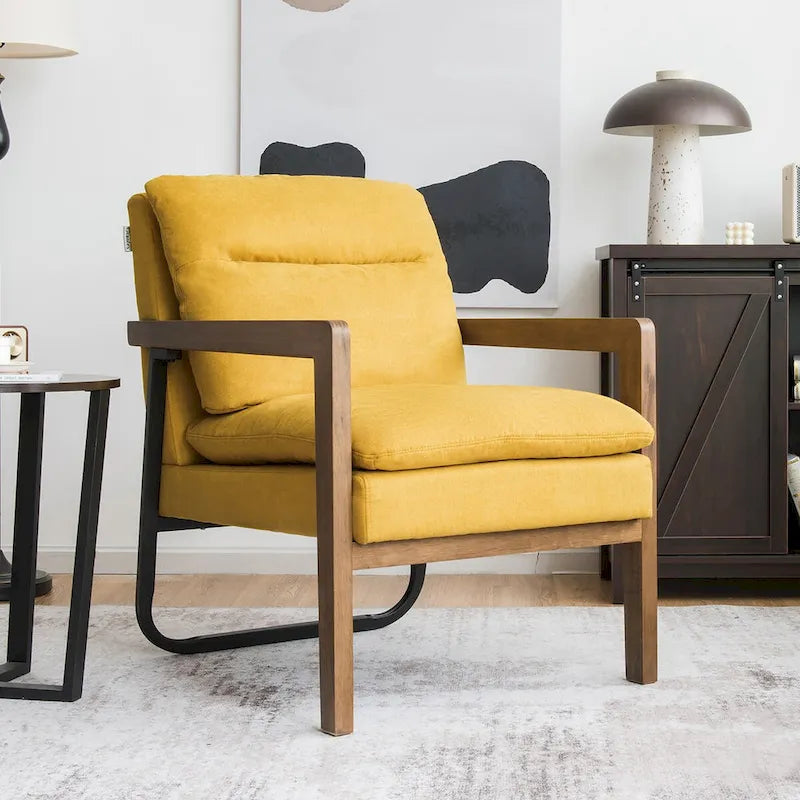 Sillón decorativo moderno con patas de madera de caucho