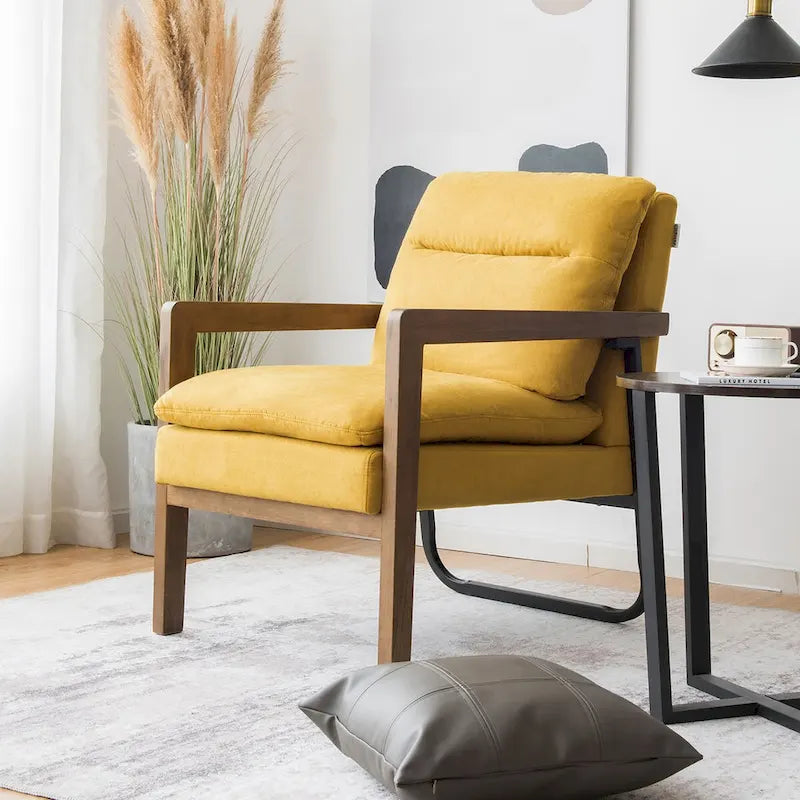 Sillón decorativo moderno con patas de madera de caucho