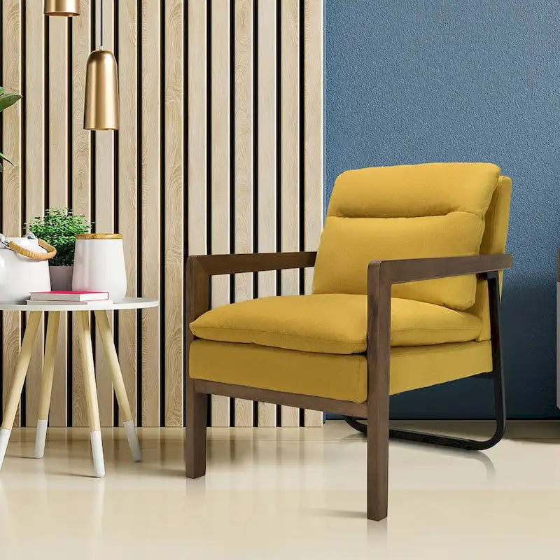 Sillón decorativo moderno con patas de madera de caucho