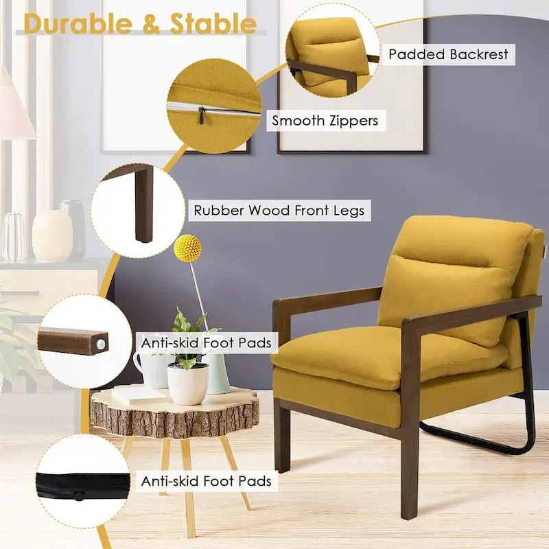 Sillón decorativo moderno con patas de madera de caucho