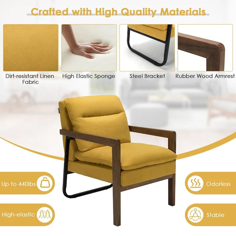 Sillón decorativo moderno con patas de madera de caucho
