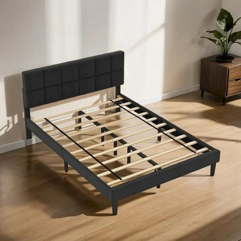 Cama de plataforma de madera de estilo rústico con cabecero