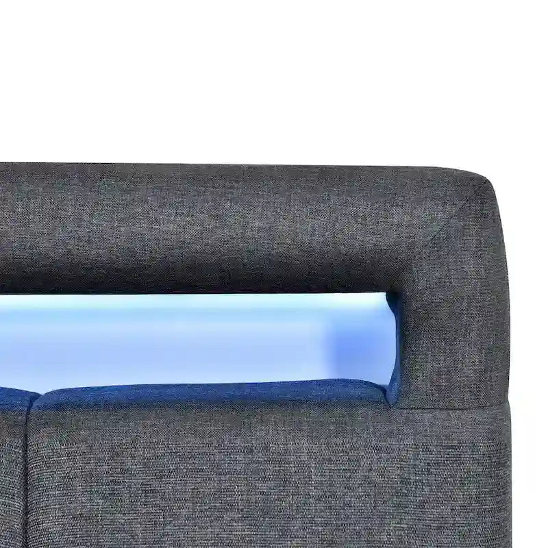 Cama de plataforma tapizada tamaño individual con estructura LED y 2 cajones