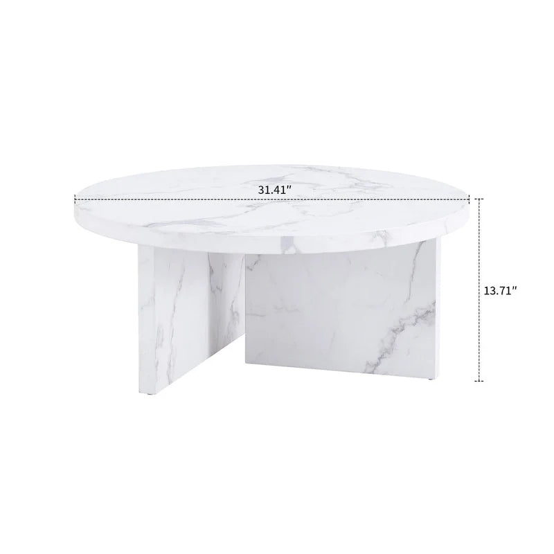 Mesa de centro redonda de madera, moderna y elegante, con superficie de chapa de imitación mármol