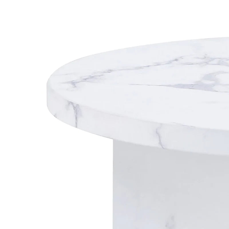 Mesa de centro redonda de madera, moderna y elegante, con superficie de chapa de imitación mármol