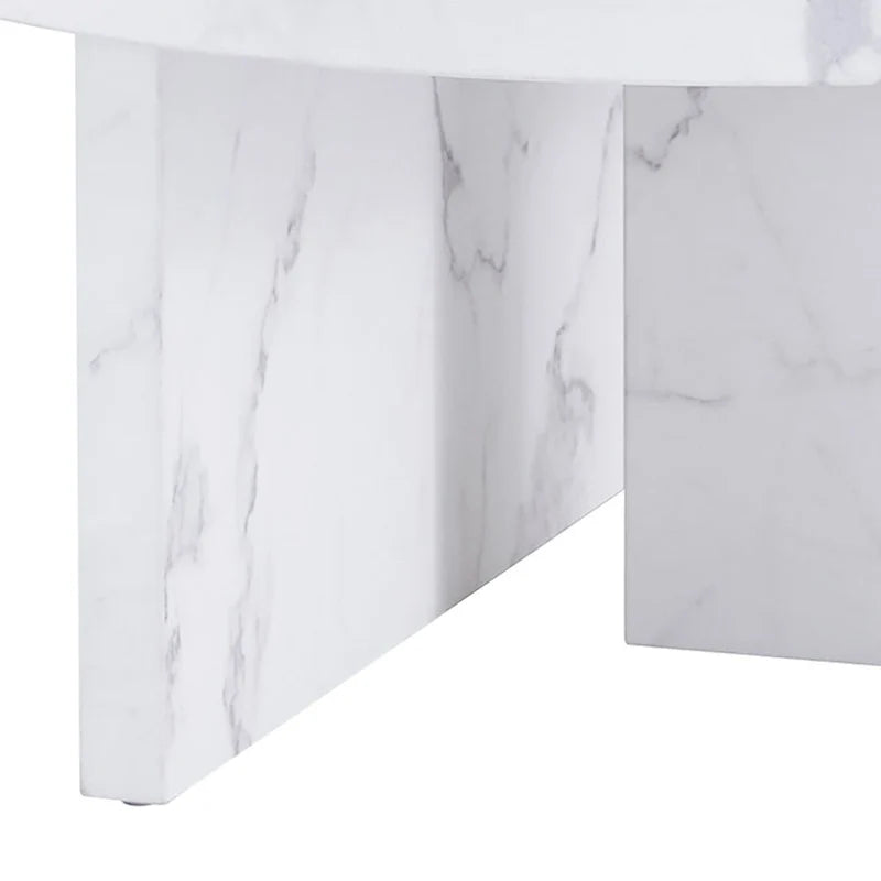 Mesa de centro redonda de madera, moderna y elegante, con superficie de chapa de imitación mármol