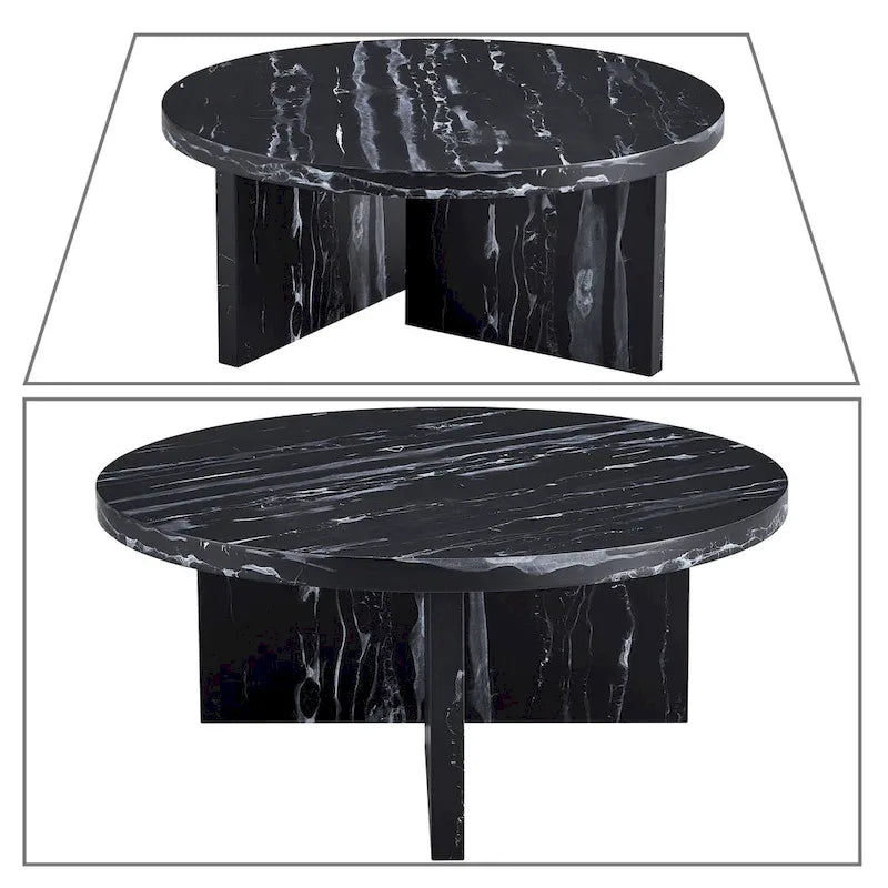 Mesa de centro redonda de madera, moderna y elegante, con superficie de chapa de imitación mármol