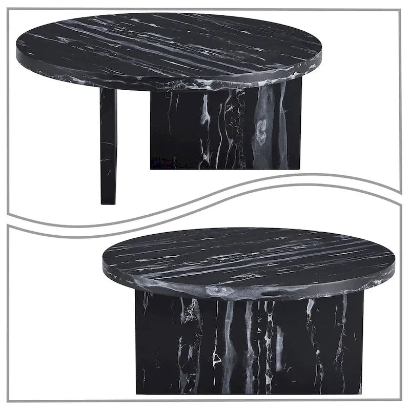 Mesa de centro redonda de madera, moderna y elegante, con superficie de chapa de imitación mármol